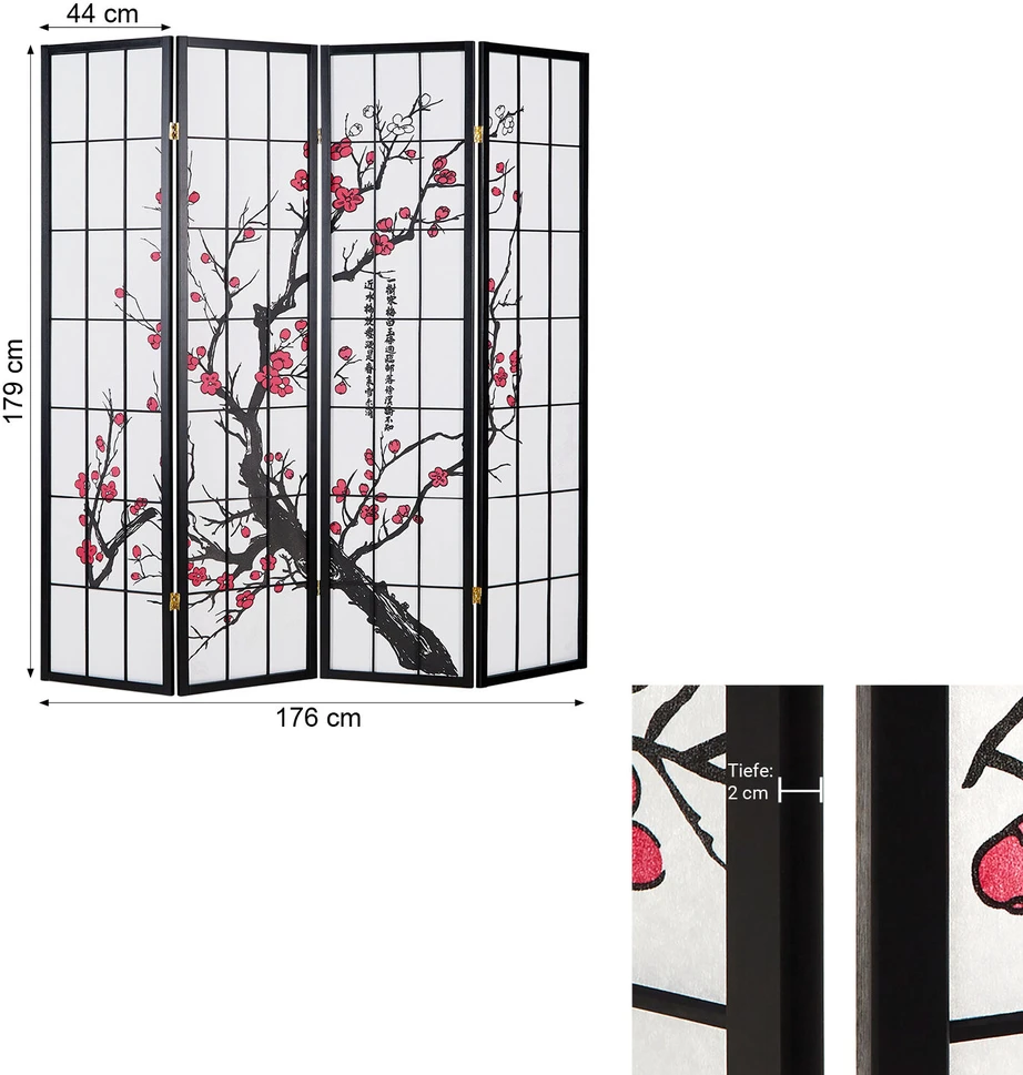 Homestyle4U Kambario pertvara, 176x2x179 cm, juoda, balta, raudona