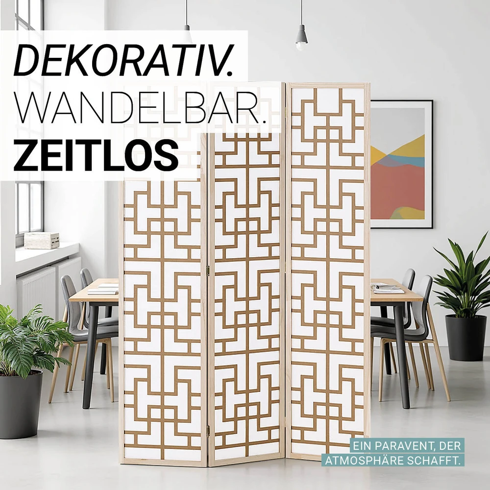 Homestyle4U Kambario pertvara, Shoji 3 dalių, 120x2x170 cm, natūrali ruda balta