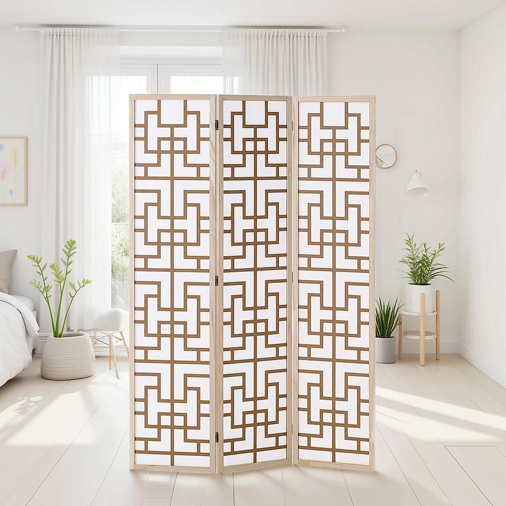 Homestyle4U Kambario pertvara, Shoji 3 dalių, 120x2x170 cm, natūrali ruda balta