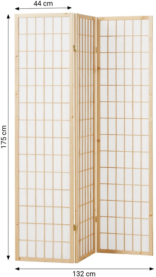 Homestyle4U Kambario pertvara, Shoji 3 dalių sulankstoma, 132x2,2x175 cm, ruda