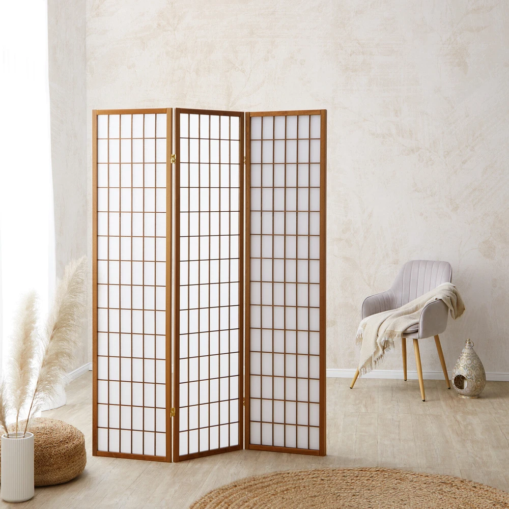 Homestyle4U Kambario pertvara, Shoji 3 dalių sulankstoma, 132x2.2x175 cm, ruda