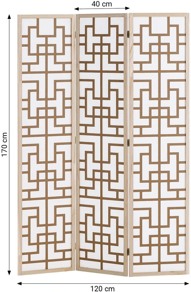 Homestyle4U Kambario pertvara, Shoji 3 dalių, 120x2x170 cm, natūrali ruda balta
