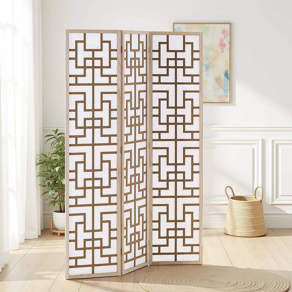 Homestyle4U Kambario pertvara, Shoji 3 dalių, 120x2x170 cm, natūrali ruda balta
