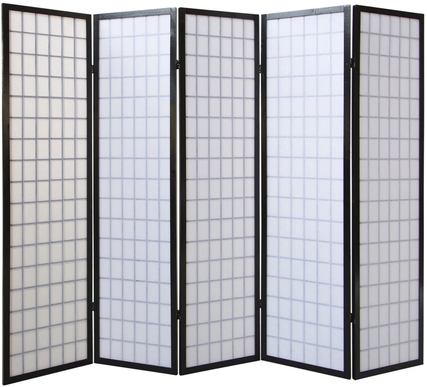 Homestyle4U Kambario pertvara, Shoji 5 dalių sulankstoma, 220x2.2x175 cm, juoda