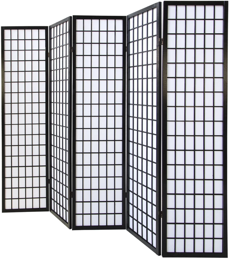 Homestyle4U Kambario pertvara, Shoji 5 dalių sulankstoma, 220x2.2x175 cm, juoda