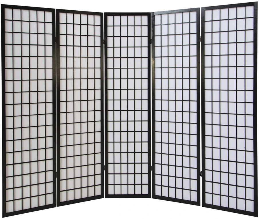 Homestyle4U Kambario pertvara, Shoji 5 dalių sulankstoma, 220x2.2x175 cm, juoda
