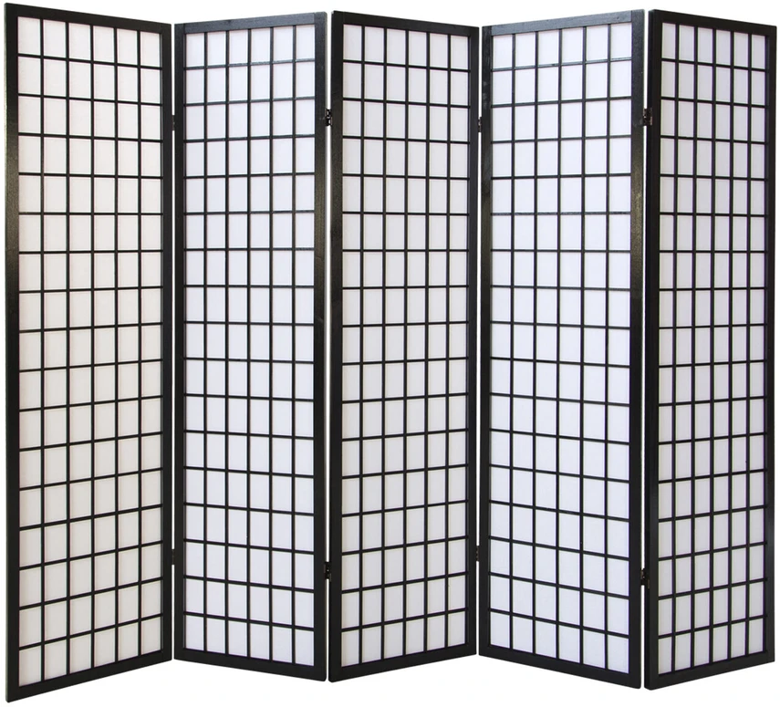 Homestyle4U Kambario pertvara, Shoji 5 dalių sulankstoma, 220x2.2x175 cm, juoda