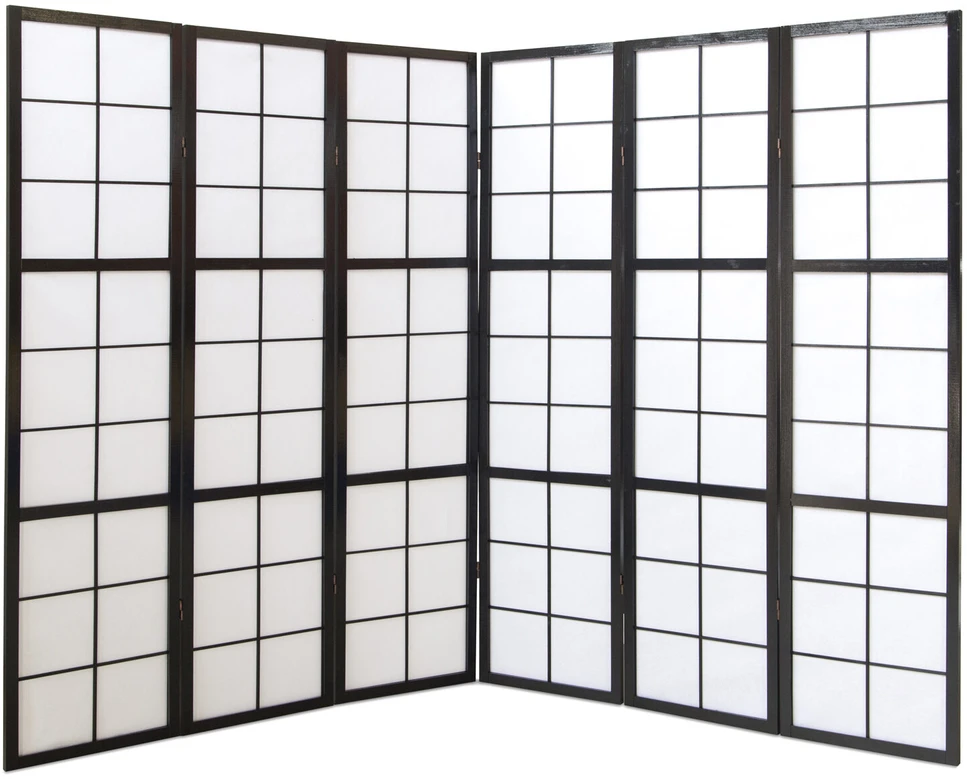 Homestyle4U Kambario pertvara, Shoji 6 dalių sulankstoma, 264x2,2x175 cm, juoda