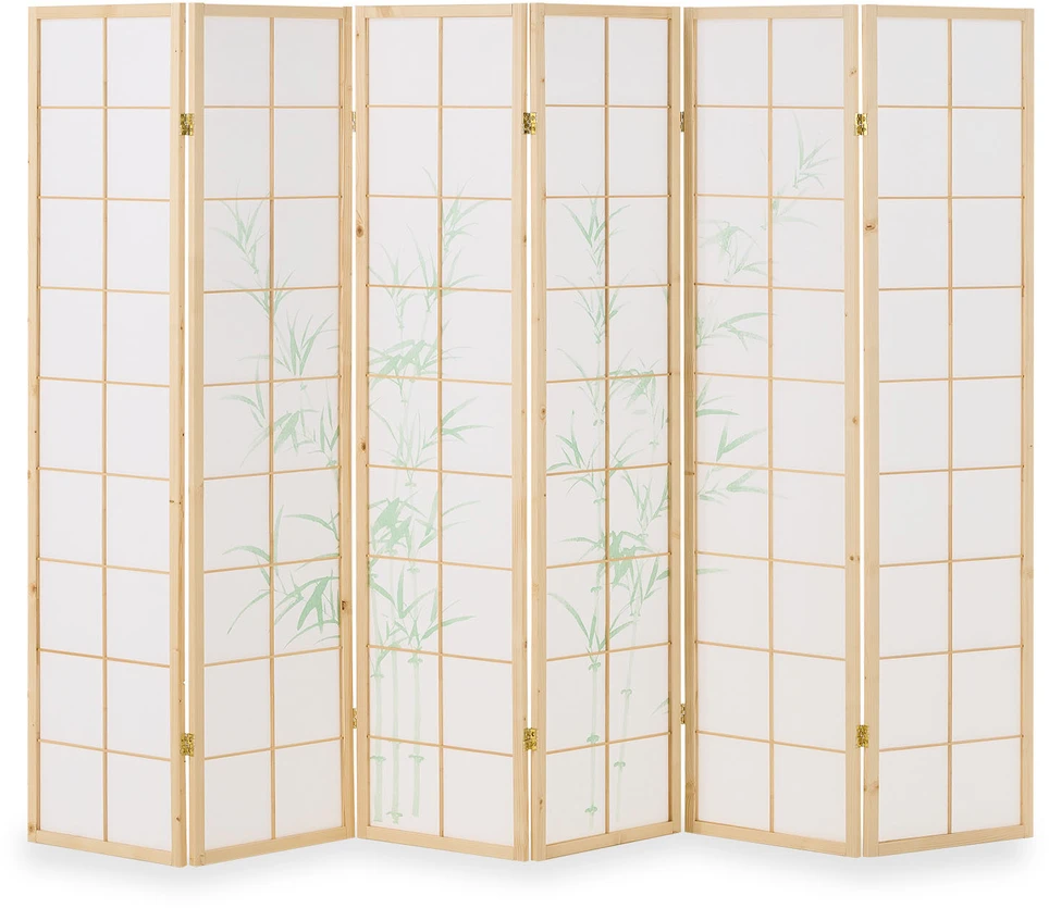 Homestyle4U Kambario pertvara, Shoji 6 dalių bambukinė, 264x2x178.5 cm, natūrali balta