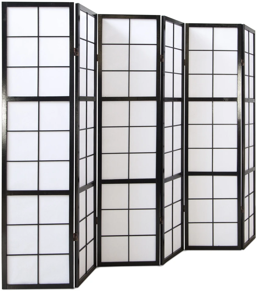 Homestyle4U Kambario pertvara, Shoji 6 dalių sulankstoma, 264x2,2x175 cm, juoda