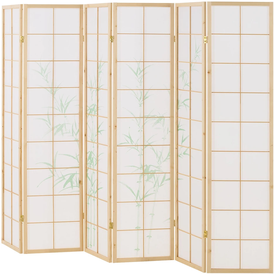 Homestyle4U Kambario pertvara, Shoji 6 dalių bambukinė, 264x2x178.5 cm, natūrali balta