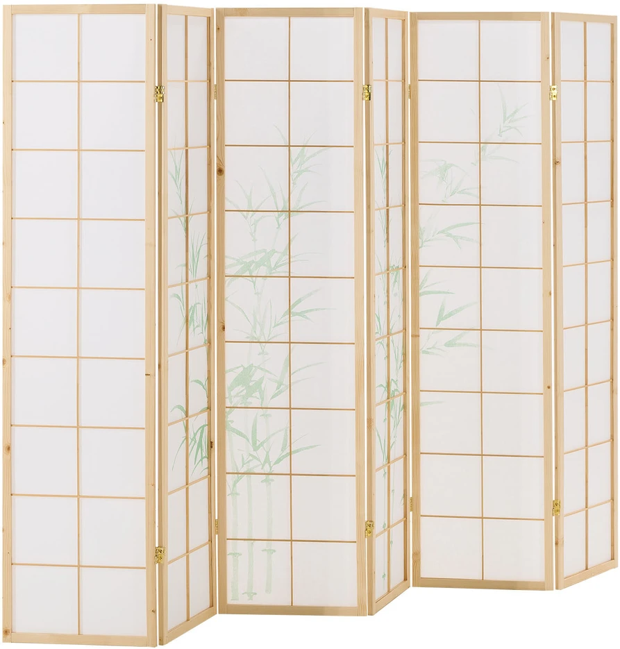 Homestyle4U Kambario pertvara, Shoji 6 dalių bambukinė, 264x2x178.5 cm, natūrali balta