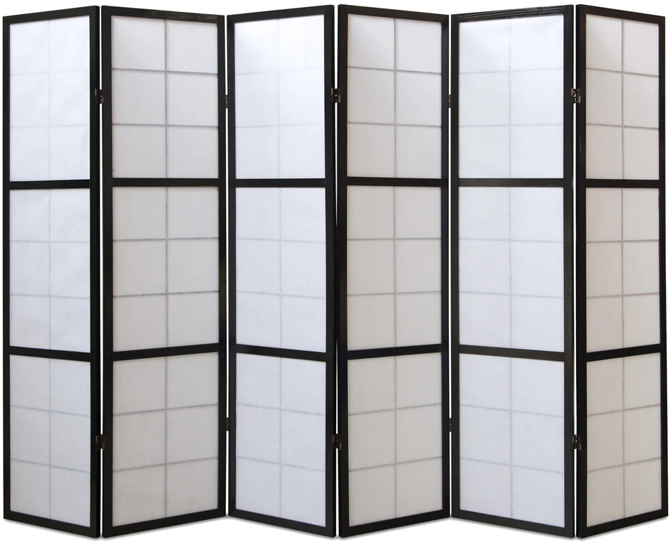 Homestyle4U Kambario pertvara, Shoji 6 dalių sulankstoma, 264x2,2x175 cm, juoda