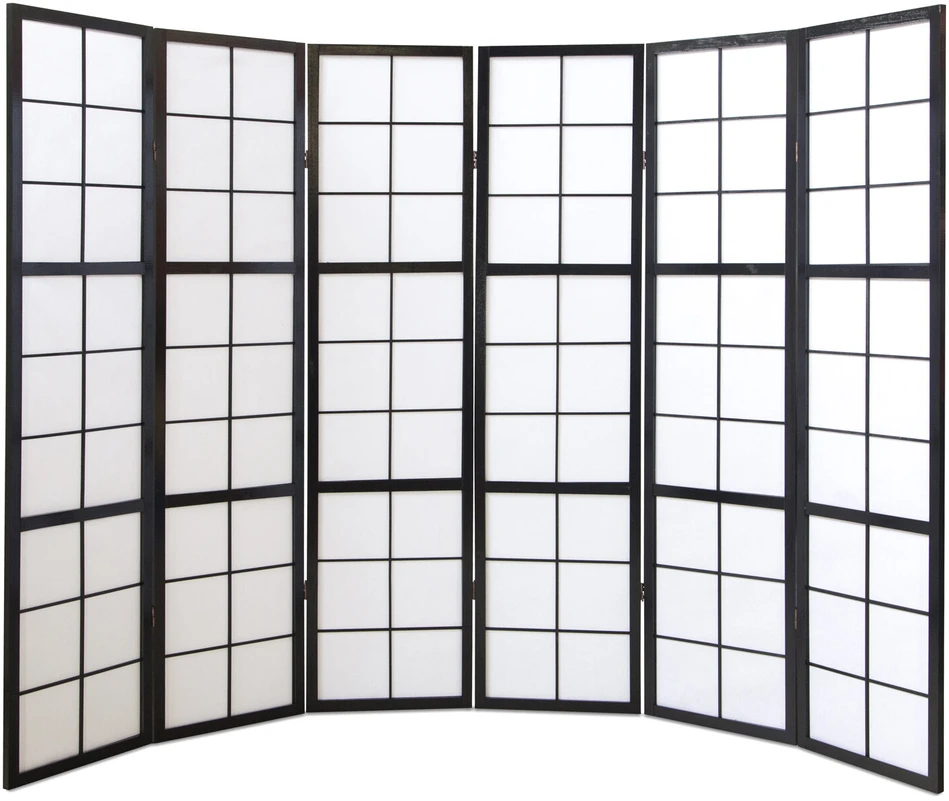Homestyle4U Kambario pertvara, Shoji 6 dalių sulankstoma, 264x2,2x175 cm, juoda