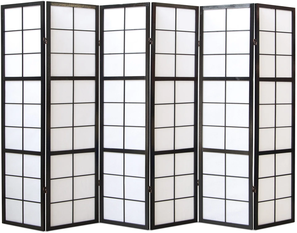 Homestyle4U Kambario pertvara, Shoji 6 dalių sulankstoma, 264x2,2x175 cm, juoda
