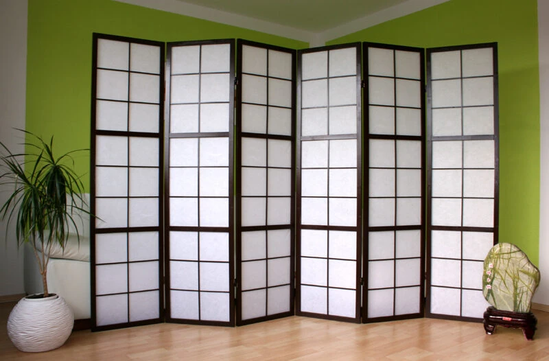 Homestyle4U Kambario pertvara, Shoji 6 dalių sulankstoma, 264x2,2x175 cm, juoda