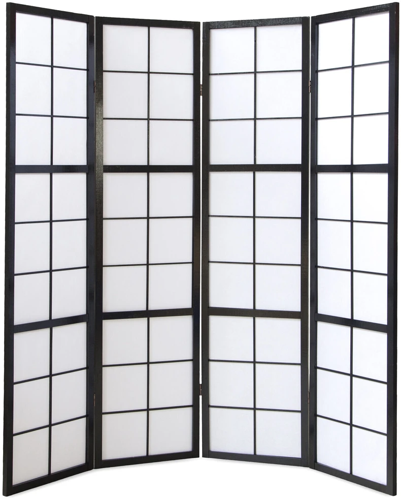Homestyle4U Kambario pertvara, Shoji sulankstoma, 176x2.2x175 cm, juoda