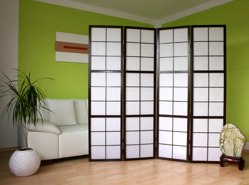 Homestyle4U Kambario pertvara, Shoji sulankstoma, 176x2.2x175 cm, juoda