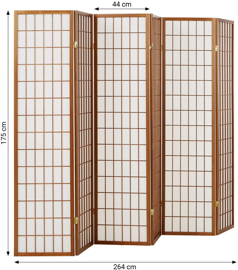 Homestyle4U Kambario pertvara, Shoji sulankstoma, 264x2.2x175 cm, ruda