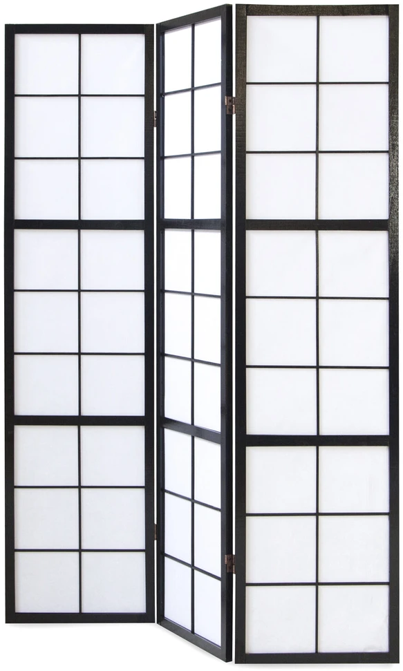 Homestyle4U Kambario pertvara, Shoji sulankstoma 3 dalių, 132x2,2x175 cm, juoda