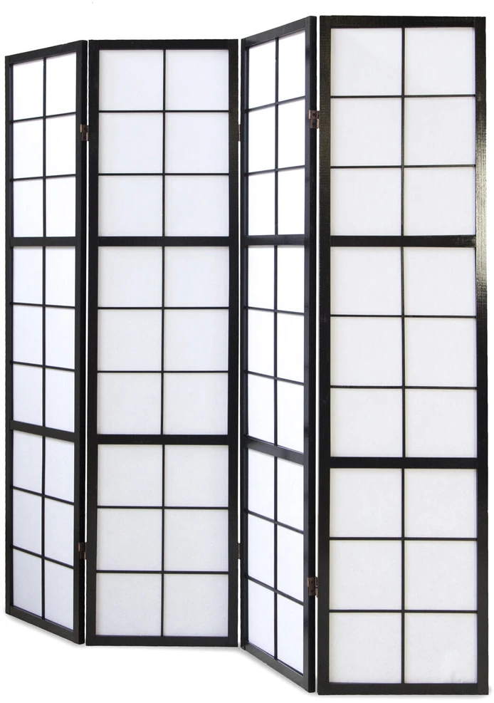 Homestyle4U Kambario pertvara, Shoji sulankstoma, 176x2.2x175 cm, juoda