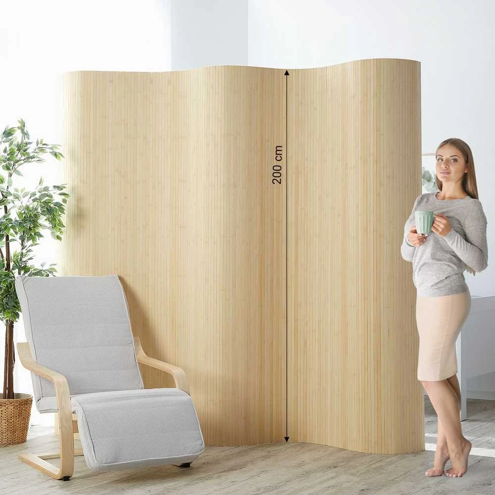 Homestyle4U Kambario pertvara, bambukinė privatumo užuolaida, 200x250 cm, smėlio spalvos