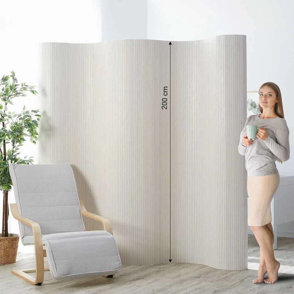 Homestyle4U Kambario pertvara, bambukinė privatumo uždanga, 200x250 cm, balta