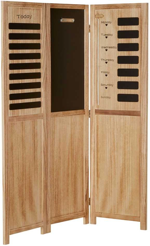 Homestyle4U Kambario pertvara, medinė 3 dalių juodos lentos privatumo ekranas-organizatorius, 120x2x170 cm, ruda