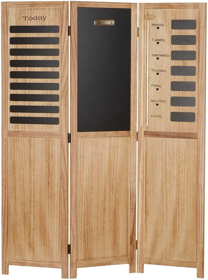 Homestyle4U Kambario pertvara, medinė 3 dalių juodos lentos privatumo ekranas-organizatorius, 120x2x170 cm, ruda