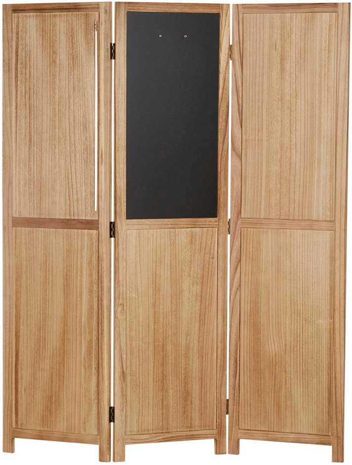 Homestyle4U Kambario pertvara, medinė 3 dalių juodos lentos privatumo ekranas-organizatorius, 120x2x170 cm, ruda