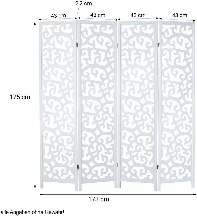 Homestyle4U Kambario pertvara, 173x2.2x175 cm, balta