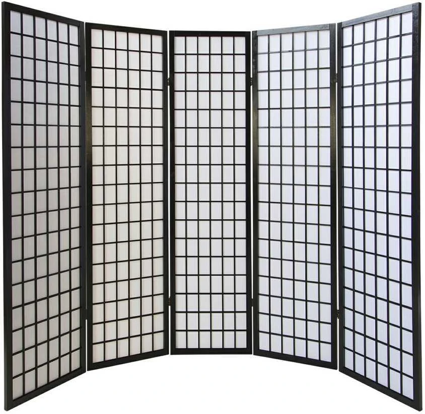 Homestyle4U Kambario pertvara, Shoji 5 dalių sulankstoma, 220x2.2x175 cm, juoda