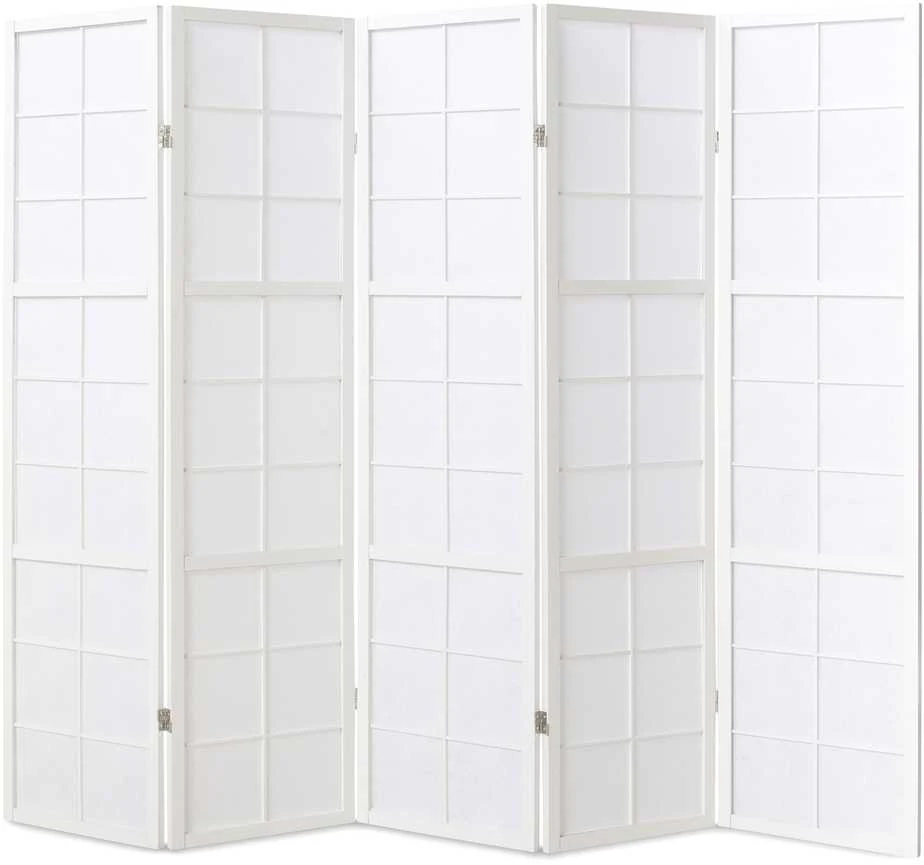 Homestyle4U Kambario pertvara, Shoji 5 dalių sulankstoma, 220x2.2x175 cm, balta