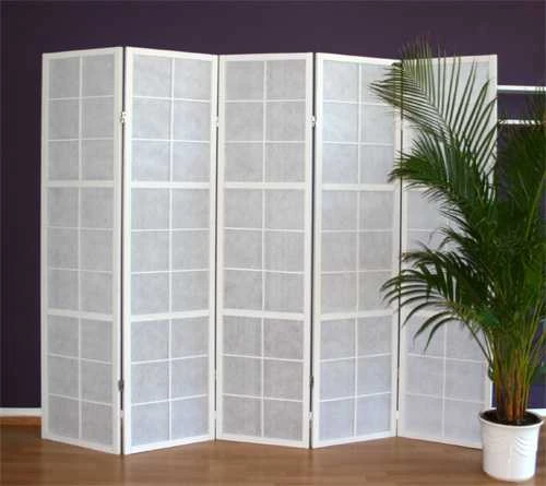 Homestyle4U Kambario pertvara, Shoji 5 dalių sulankstoma, 220x2.2x175 cm, balta
