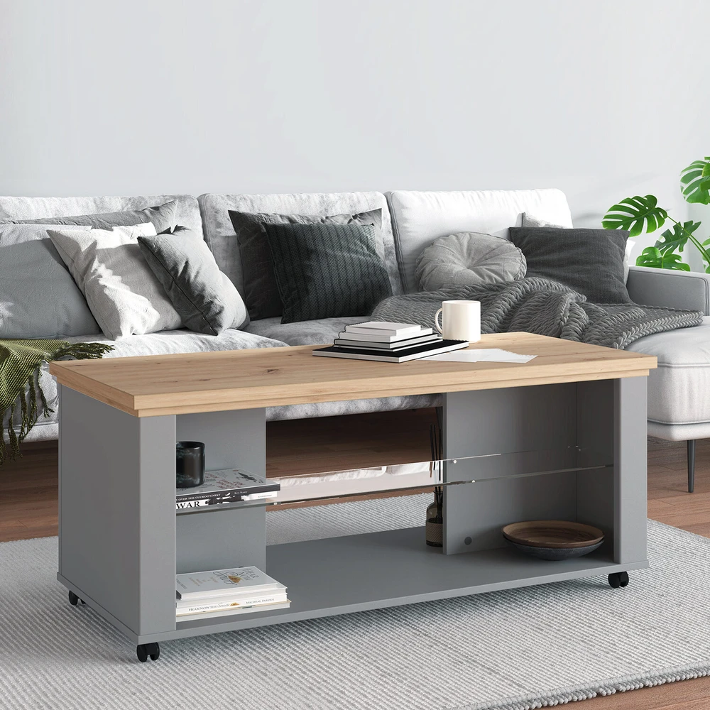 Homestyle4U Kavos staliukas, 114.5x49x50.5 cm, pilka ir ruda
