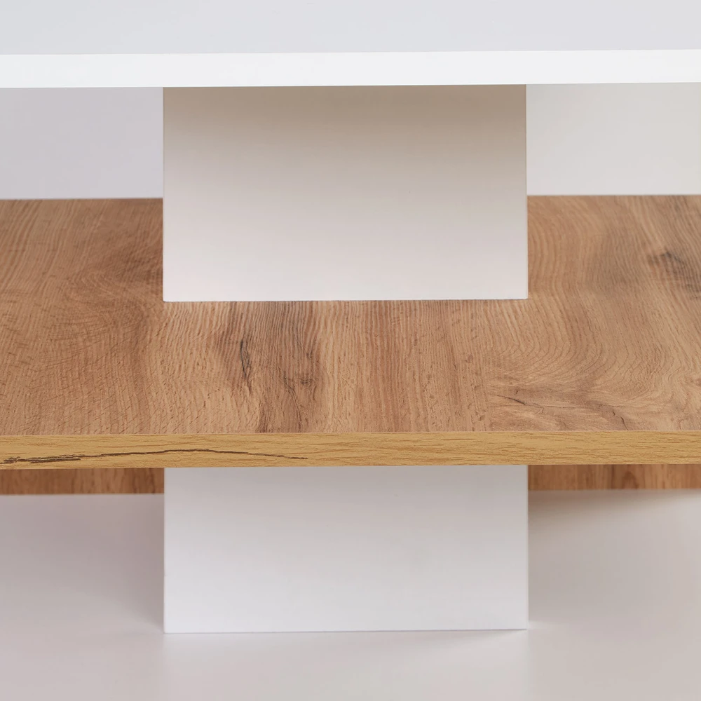 Homestyle4U Kavos staliukas, 90x41x50 cm, balta, ruda