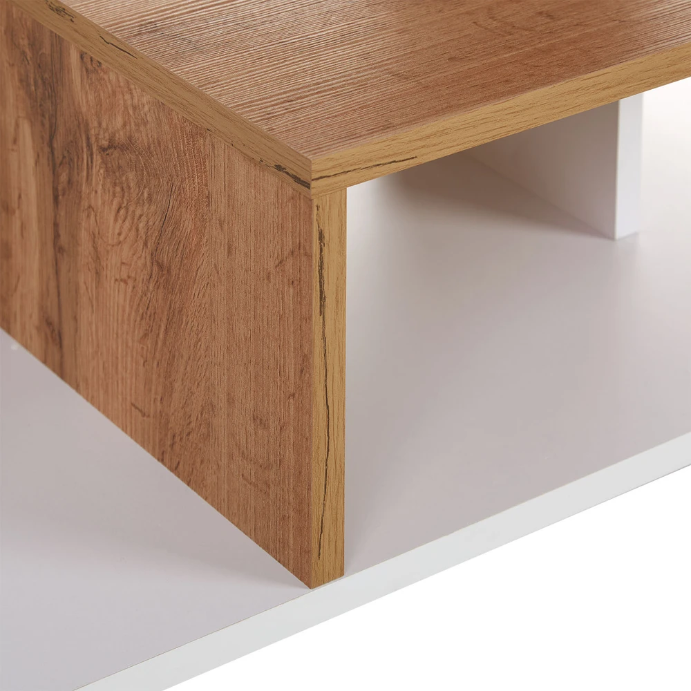 Homestyle4U Kavos staliukas, 90x41x50 cm, balta, ruda