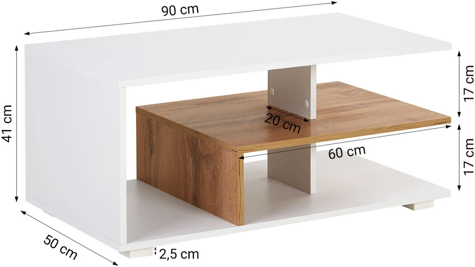 Homestyle4U Kavos staliukas, 90x41x50 cm, balta, ruda