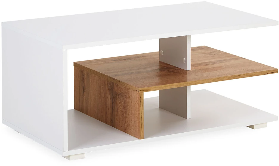 Homestyle4U Kavos staliukas, 90x41x50 cm, balta, ruda