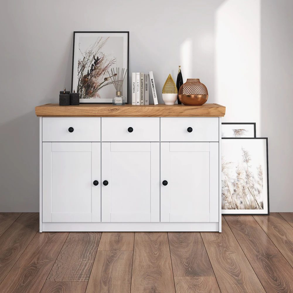 Homestyle4U Komoda, 122.5x82x42 cm, Balta