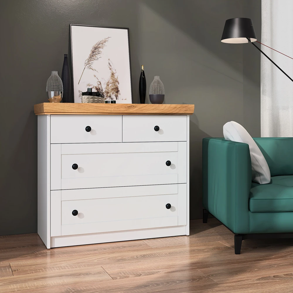 Homestyle4U Komoda, 92.5x82x42 cm, Balta, Ruda