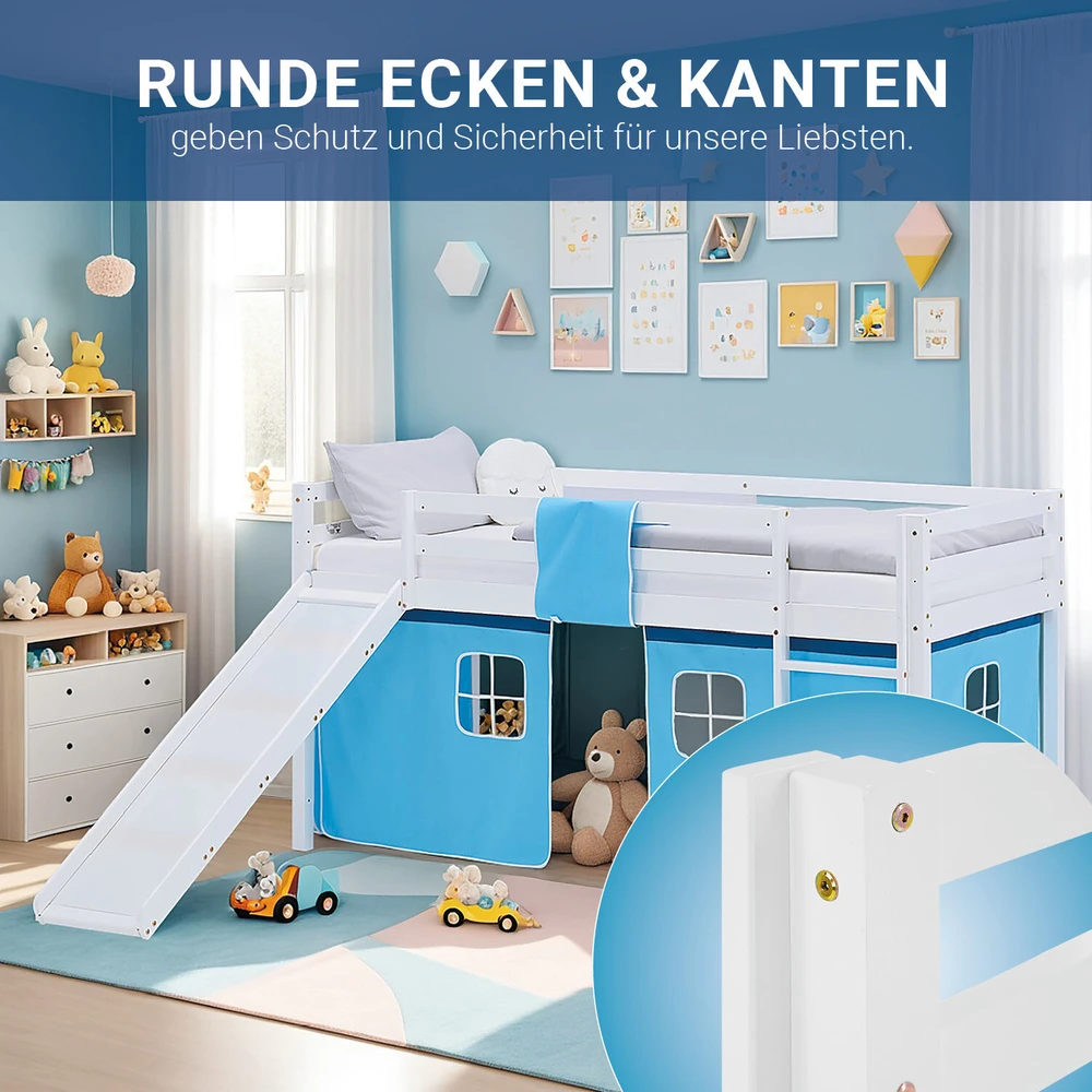 Homestyle4U Loft lova, 207.5x110x217.5 cm, balta, mėlyna