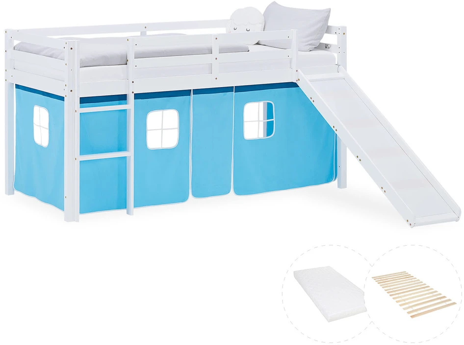 Homestyle4U Loft lova, 207.5x110x217.5 cm, balta, mėlyna