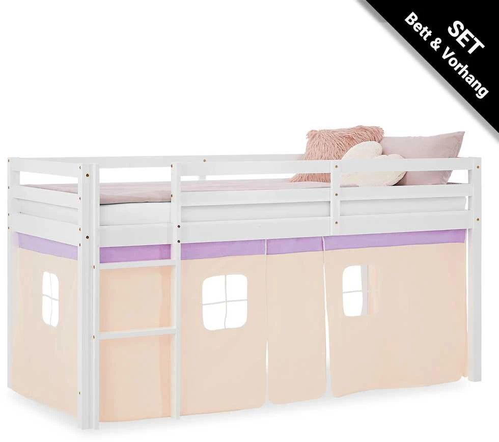Homestyle4U Dviaukštė lova, 207.5x110x99.5 cm, balta, violetinė, oranžinė