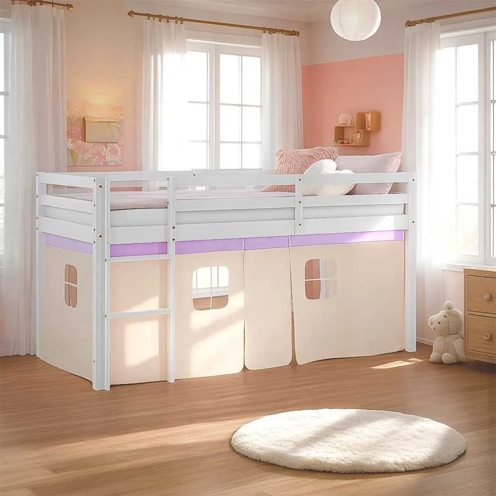 Homestyle4U Dviaukštė lova, 207.5x110x99.5 cm, balta, violetinė, oranžinė