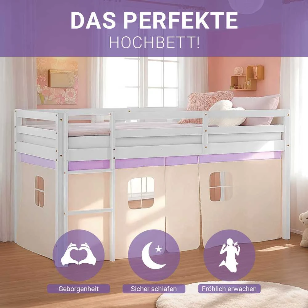 Homestyle4U Dviaukštė lova, 207.5x110x99.5 cm, balta, violetinė, oranžinė