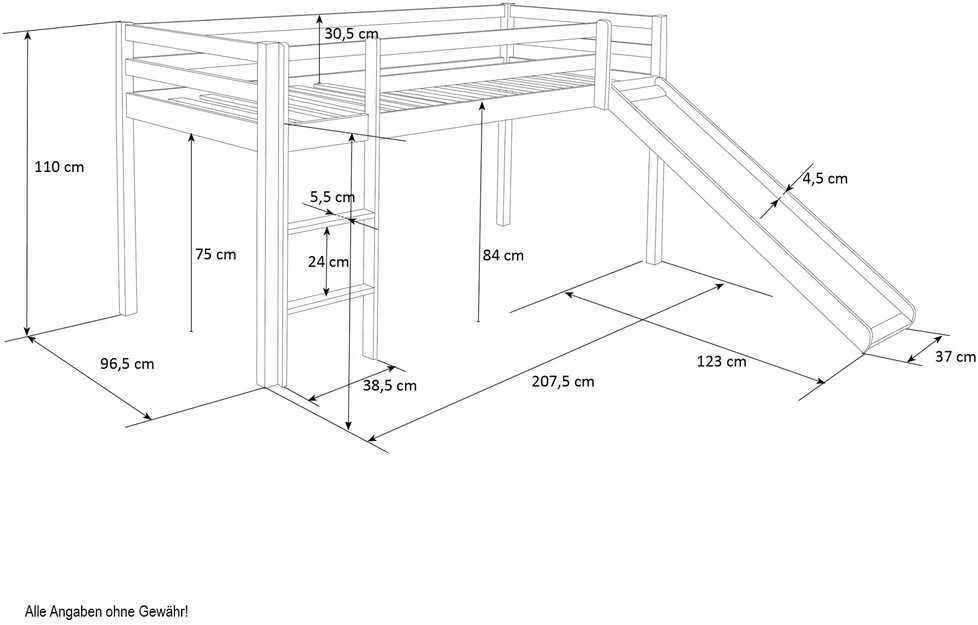 Homestyle4U Dviaukštė lova, 207.5x228x219.5 cm, balta