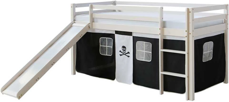 Homestyle4U Aukšta lova, 207.5x110x219.5 cm, juoda ir balta, medinė
