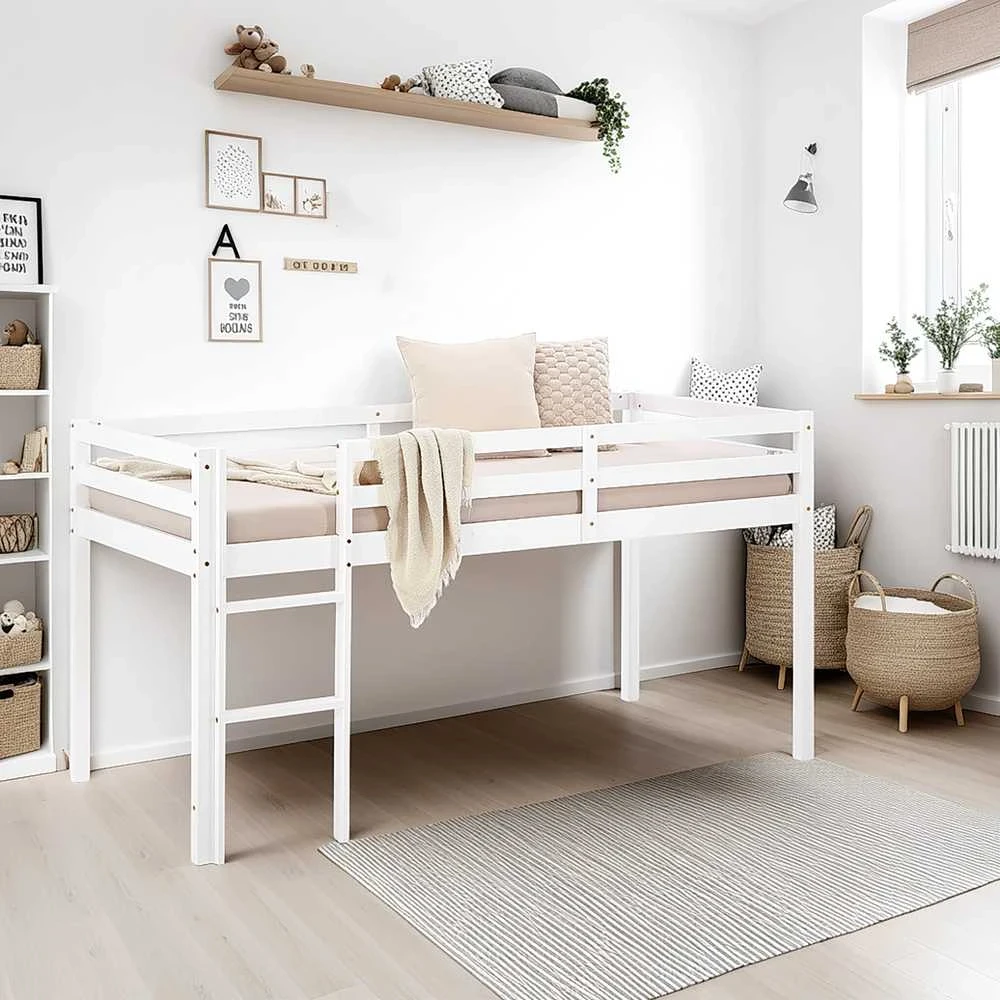 Homestyle4U Dviaukštė lova, 207.5x110x99.5 cm, balta
