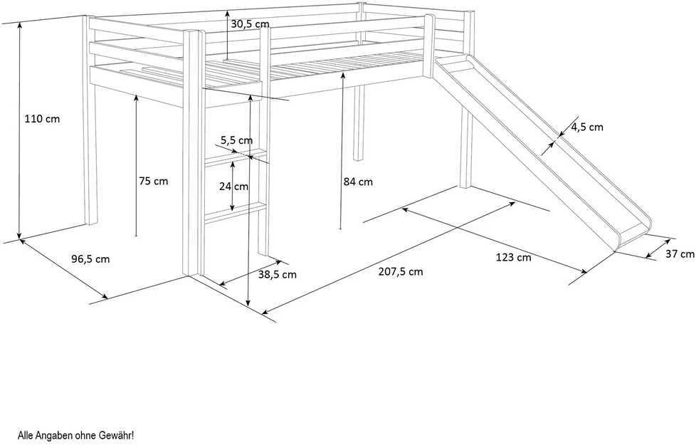 Homestyle4U Dviaukštė lova, 207.5x110x217.5 cm, balta